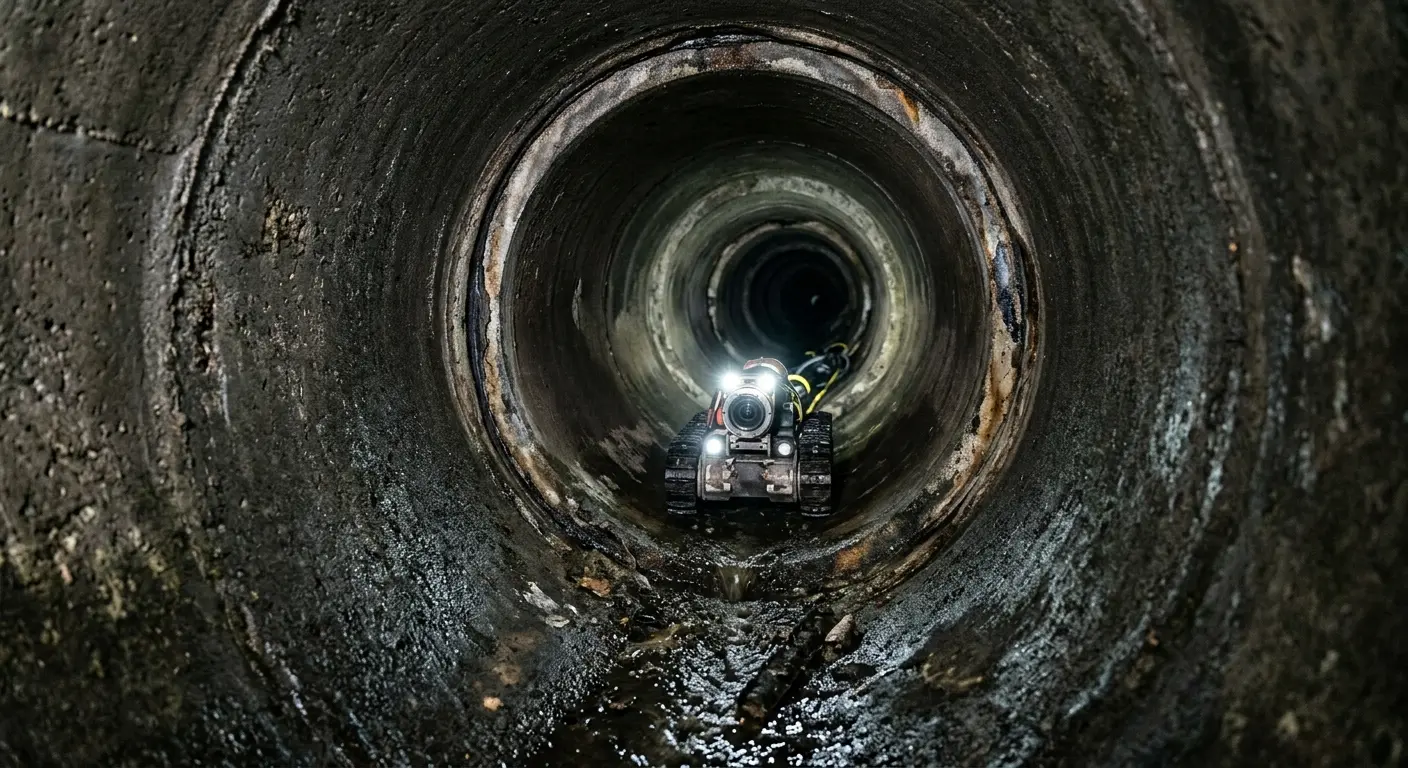 Robotic sewer camera inspecting pipe interior for Drain Snake Service in Hilmar-Irwin